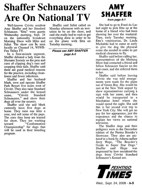 Peshtigo Times Article